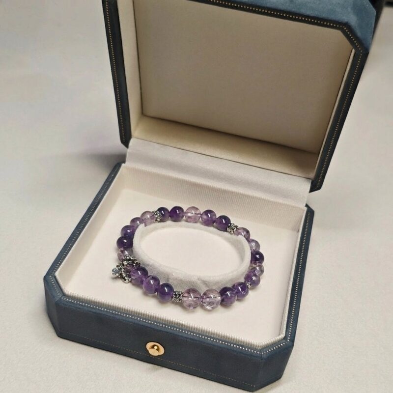 HEYDUCK amethyst crystal bracelet presented in an open gift box