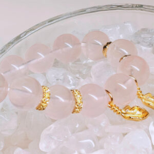 Close-up detail of polished rose quartz beads