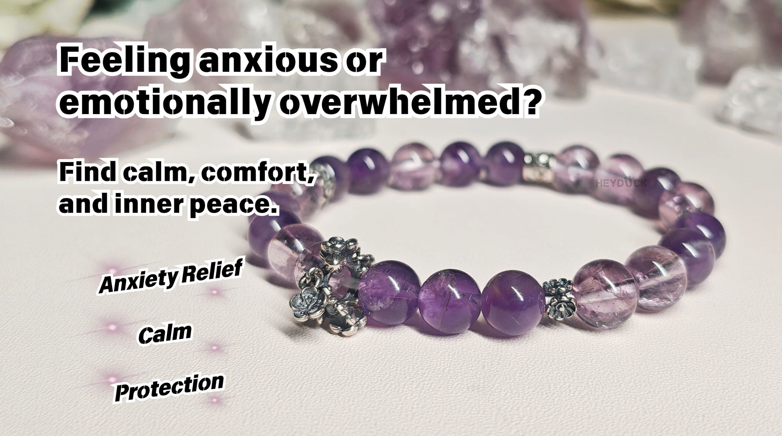 Amethyst bracelet designed to comfort anxiety and bring emotional calm with natural crystals