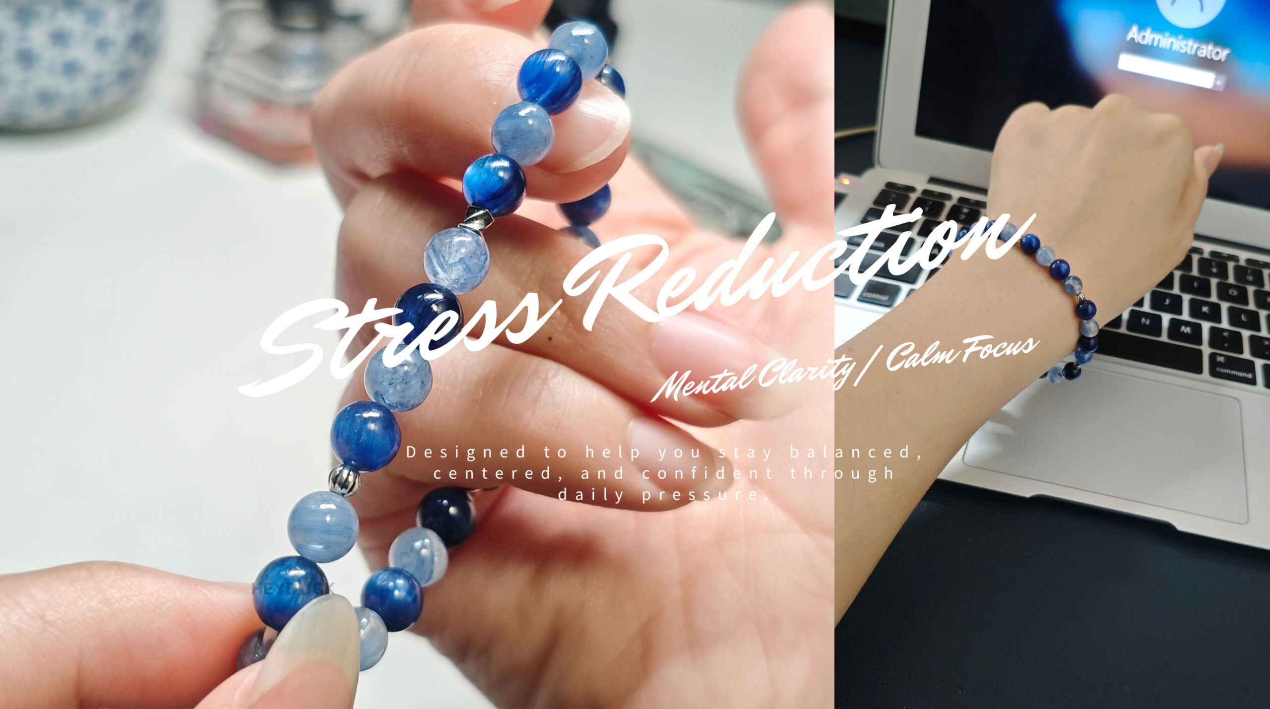 Natural blue kyanite crystal bracelet promoting mental clarity calm focus and emotional balance