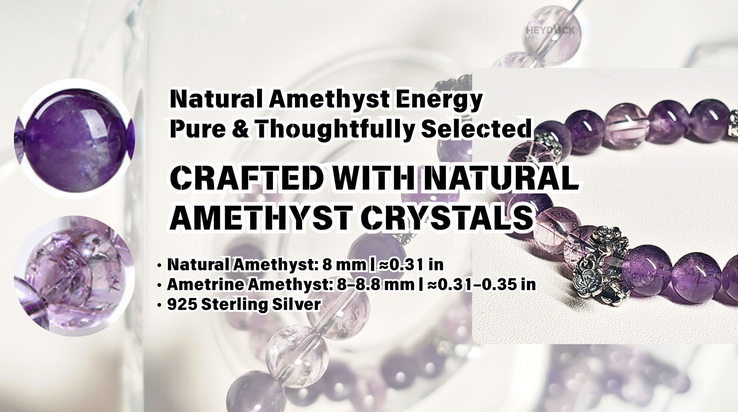 Close up of natural amethyst crystals showing authentic texture and calming purple tones