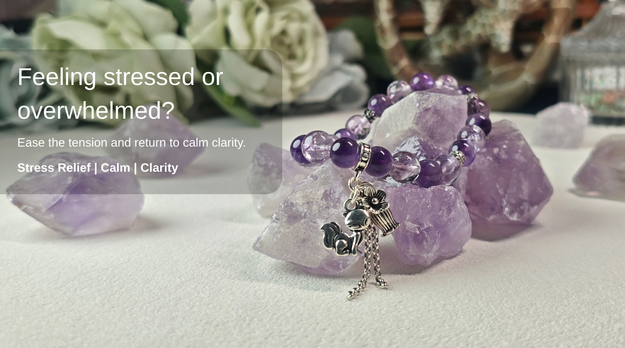 Natural amethyst bracelet designed for stress relief, emotional calm, and mental clarity.