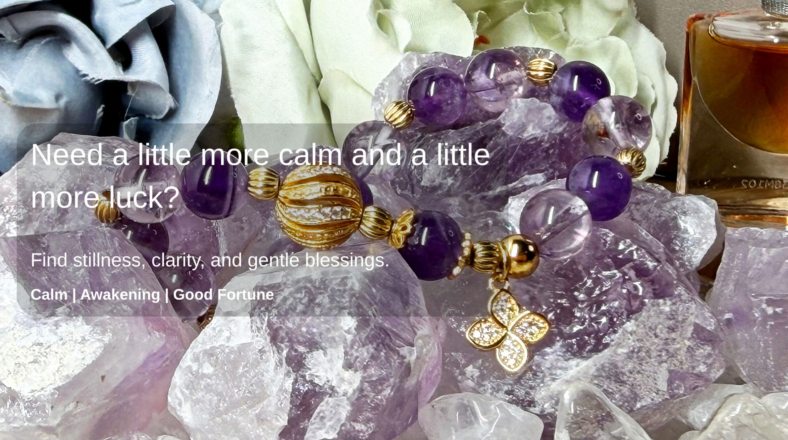 Amethyst lucky clover bracelet designed to inspire calm, spiritual clarity, and gentle good fortune.