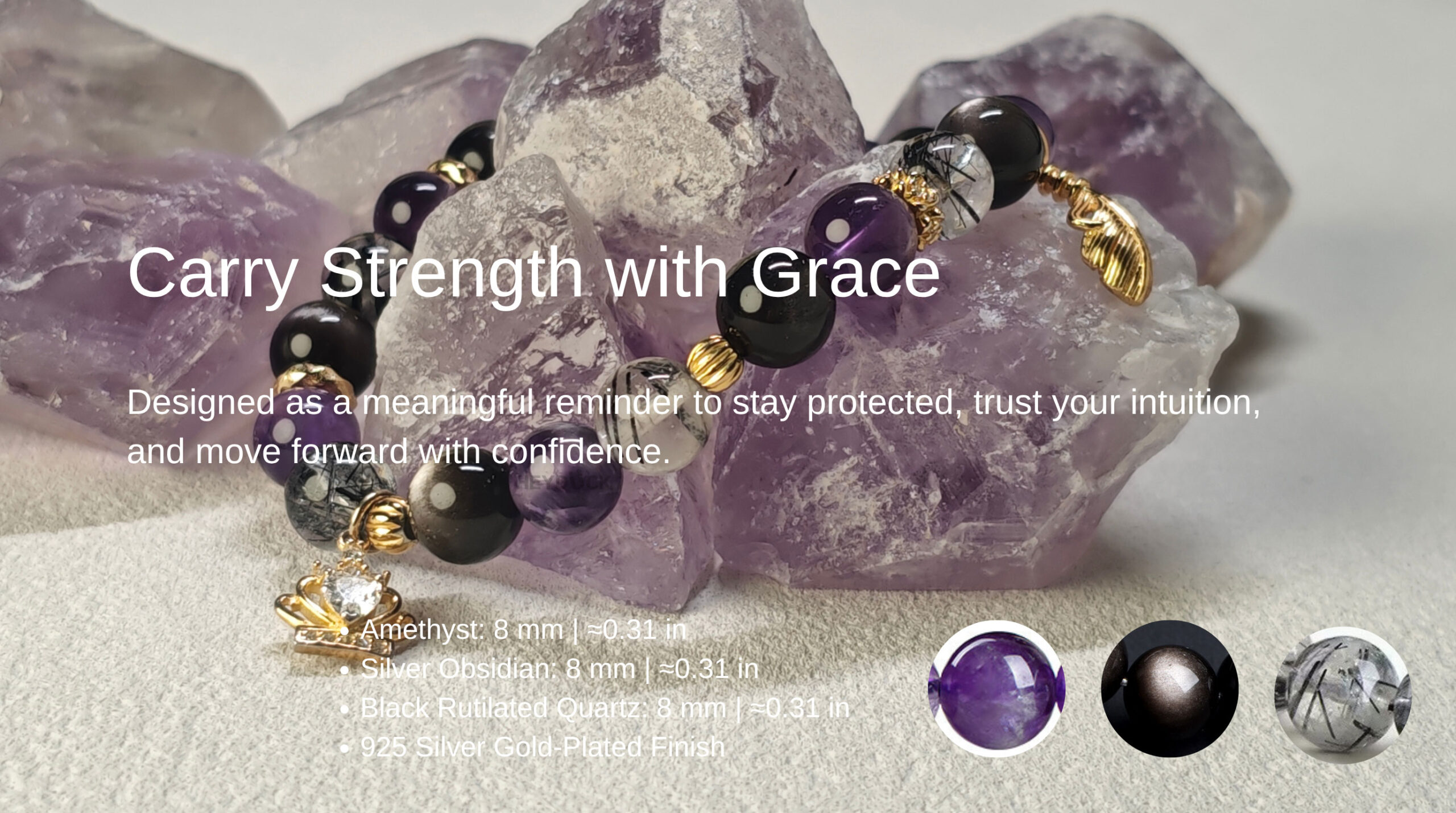 Crown Feather Guardian Bracelet symbolizing protection, clarity, confidence, and personal growth