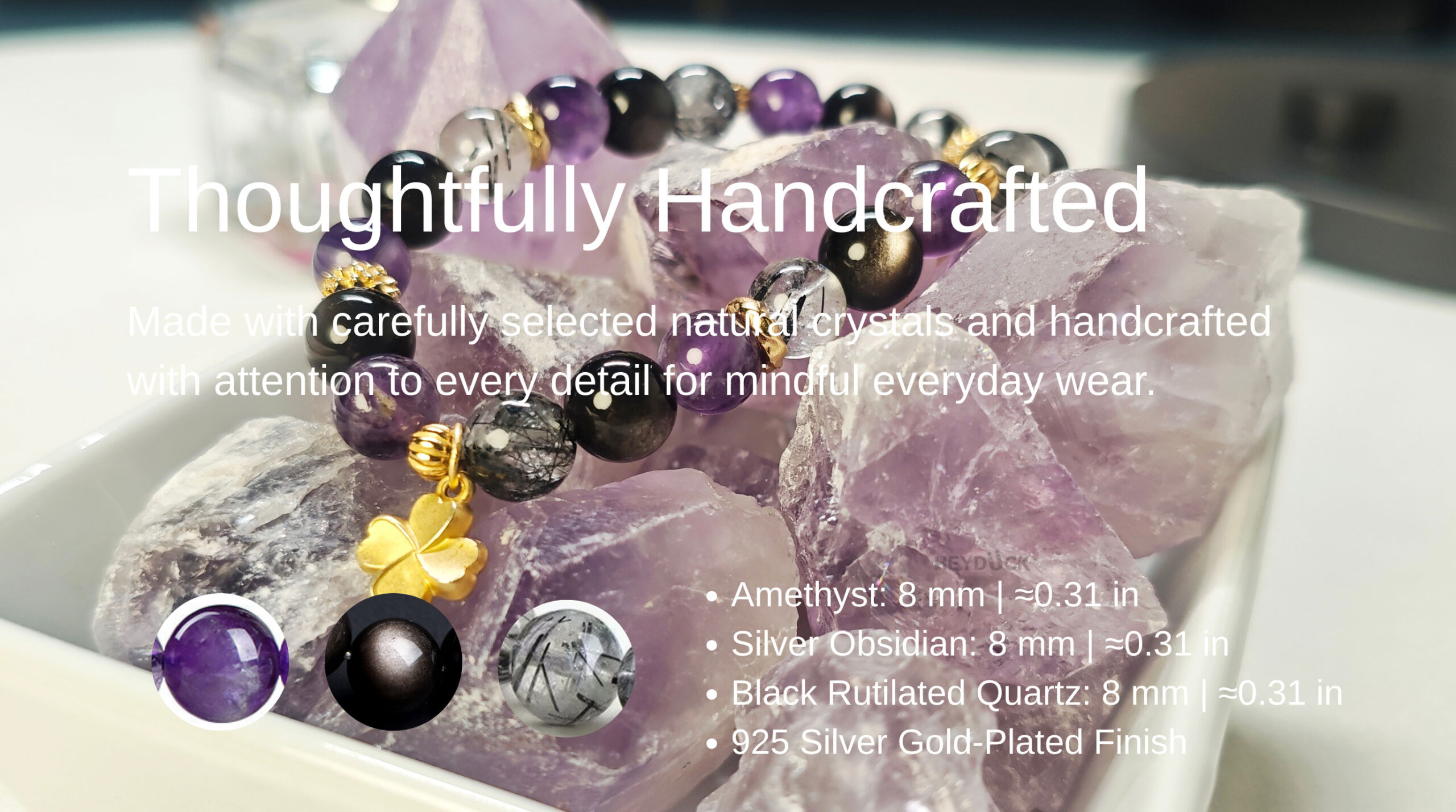 Four-leaf clover protection bracelet symbolizing wisdom, protection, luck, and prosperity