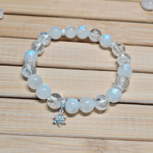 Moonstone and Clear Quartz bracelet with Snowflake charm – LunarFrost CL main product view