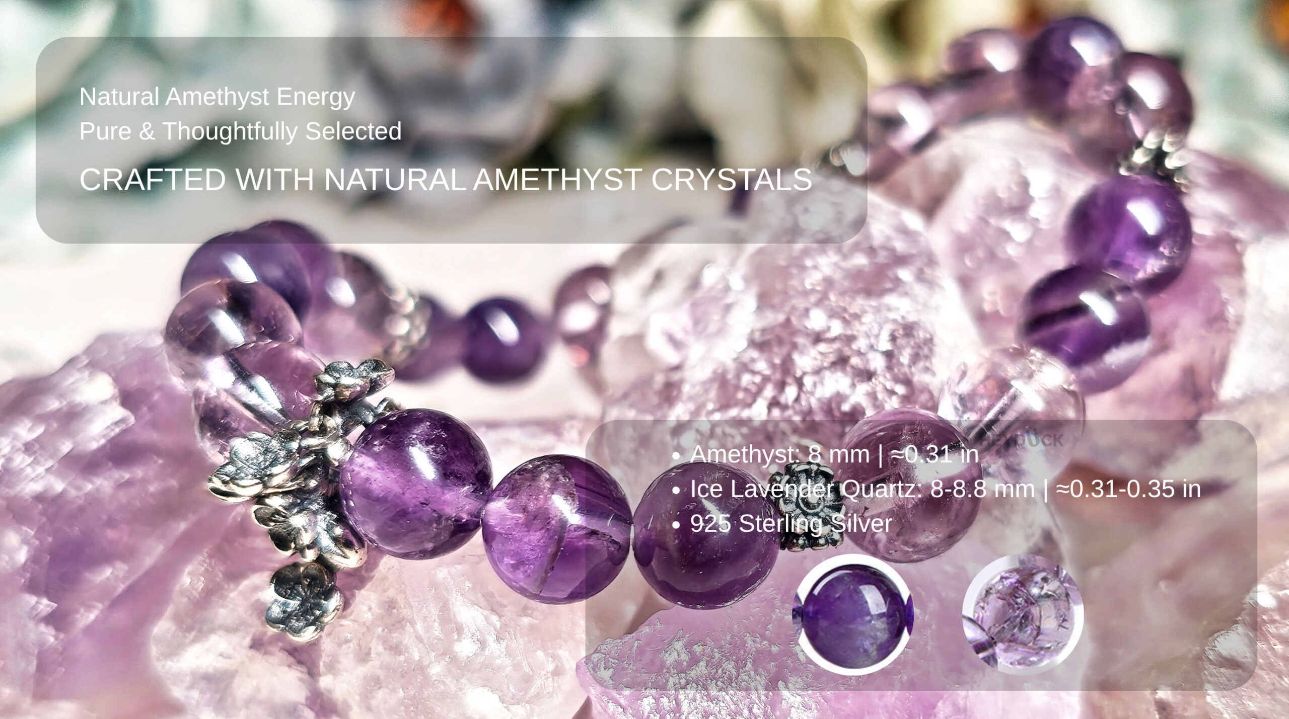 Handcrafted natural amethyst crystal bracelet made with carefully selected stones for calm, emotional balance, and anxiety relief.