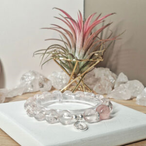 Handmade pink crystal bracelet crafted with natural Ice Strawberry Quartz and Ice Rose Quartz