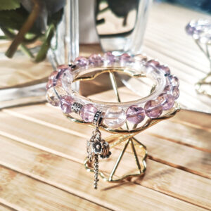 Handmade Ice Lavender Quartz Fox Bracelet with Ice Rose Quartz and 925 sterling silver fox pendant.