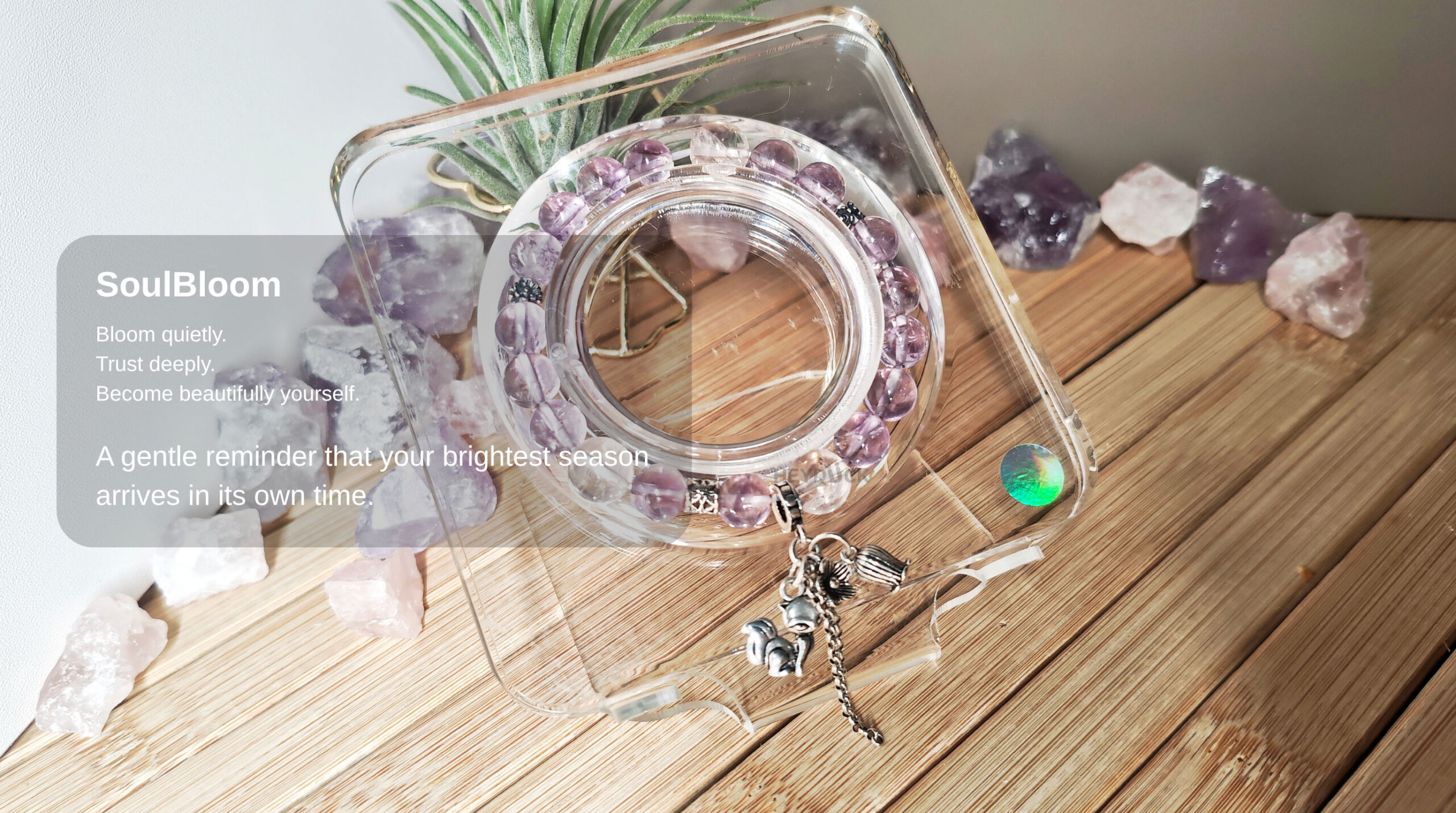 SoulBloom Ice Lavender Quartz Fox Bracelet celebrating quiet growth, self-discovery, and becoming beautifully yourself.