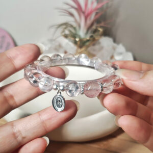 Elegant Ice Strawberry Quartz bracelet with soft pink crystal beads and sterling silver accents