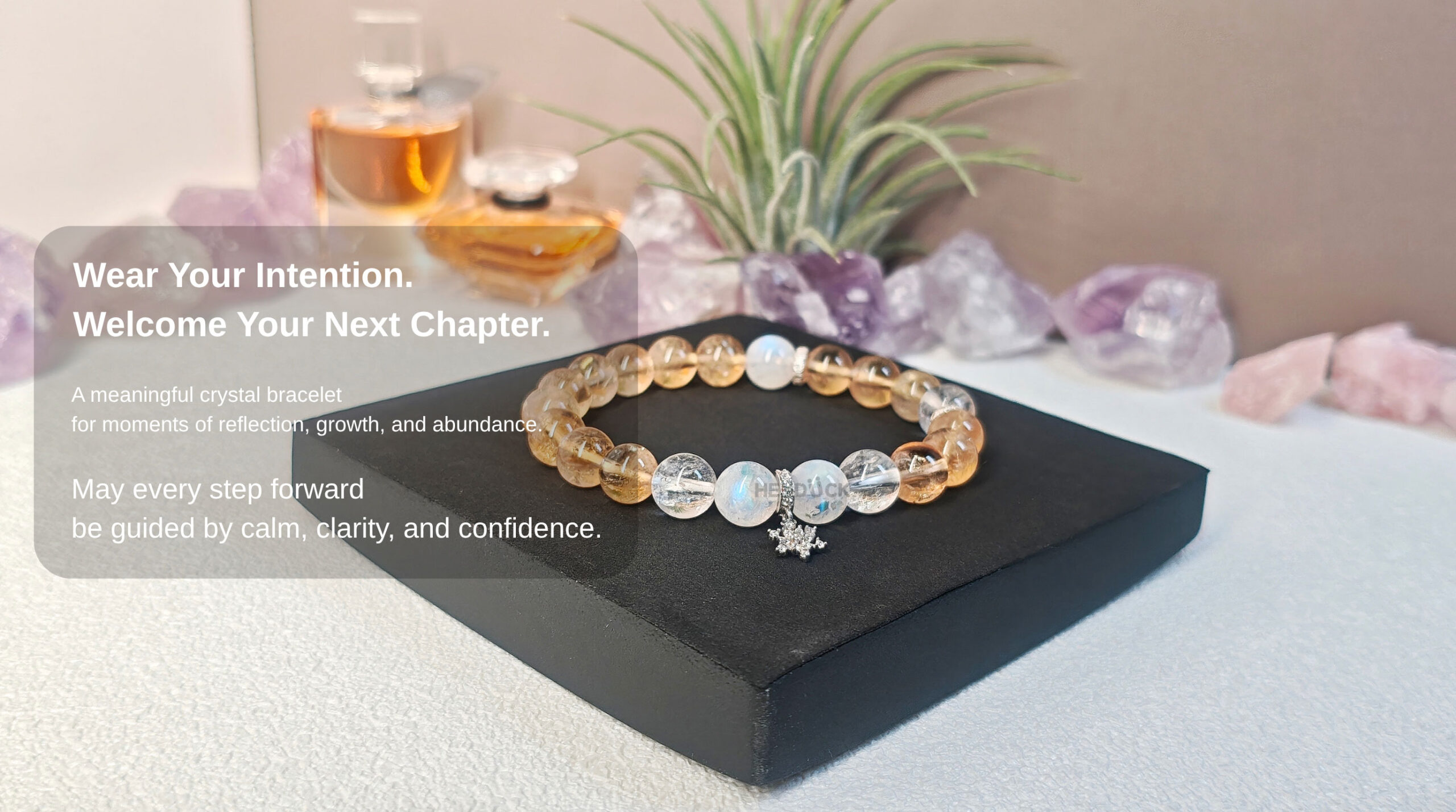 Moonstone and Golden Ice Quartz Prosperity Bracelet as meaningful crystal jewelry for reflection, personal growth, and mindful living