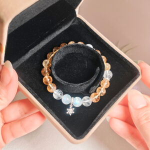 Moonstone and Golden Ice Quartz Prosperity Bracelet with 925 silver snowflake charm symbolizing uniqueness and new beginnings