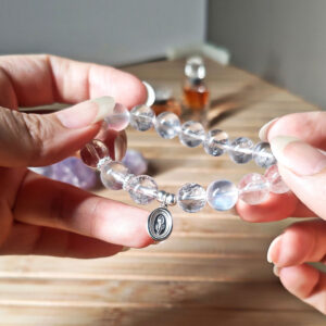 Moonstone Tulip Promise Bracelet featuring Moonstone, Ice Clear Quartz and a 925 sterling silver tulip charm for pure love and lasting promises