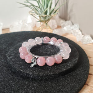Handmade Rose Quartz True Love Bracelet featuring Mozambique Rose Quartz, Star Madagascar Rose Quartz, and 925 sterling silver sakura accents.