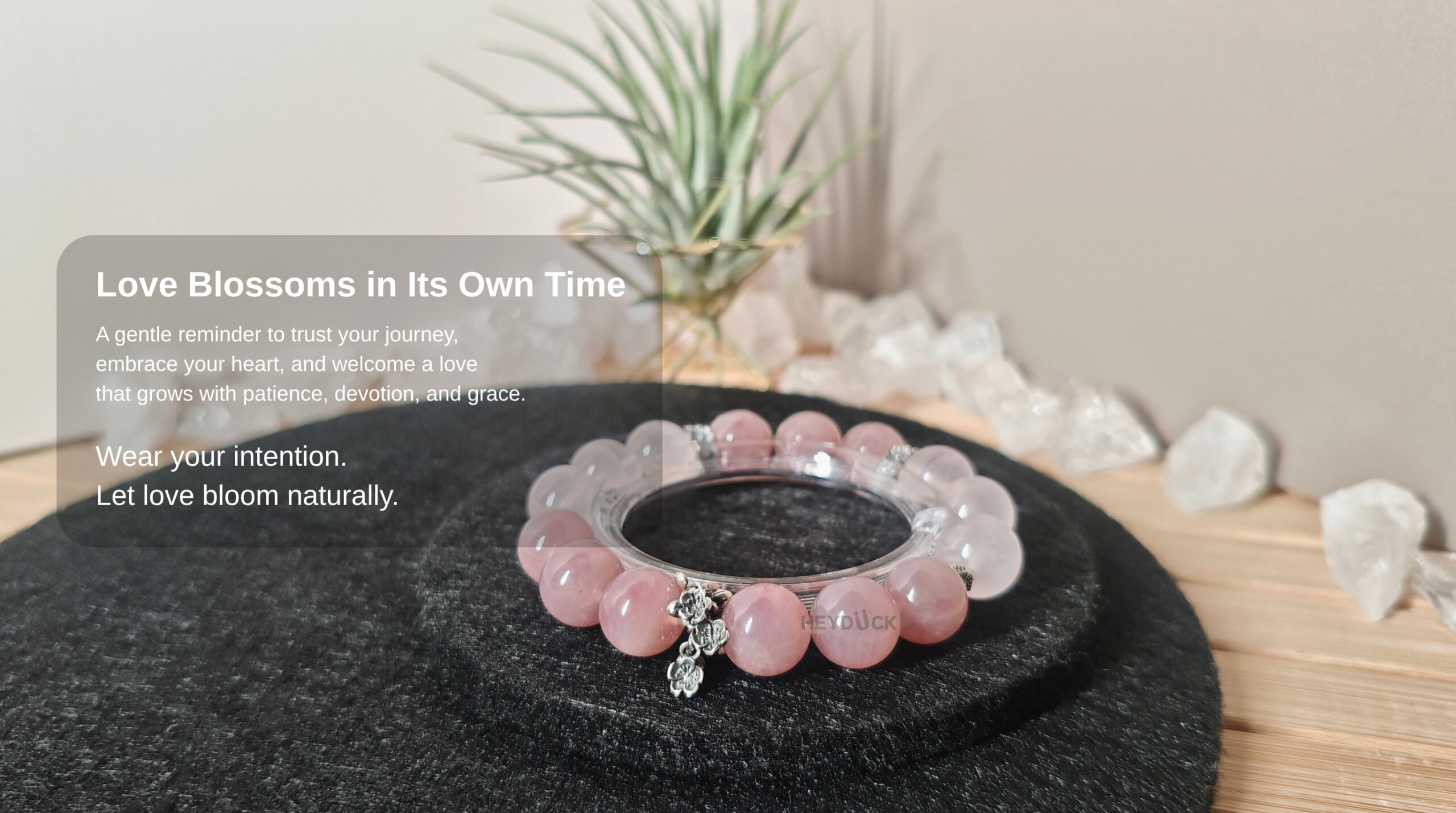 Rose Quartz True Love Bracelet representing patience, devotion, grace, and love that grows naturally over time.