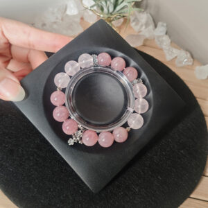 Natural Rose Quartz True Love Bracelet crafted with Mozambique Rose Quartz, Star Madagascar Rose Quartz, and elegant sakura silver details.