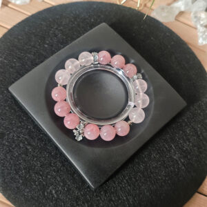 Rose Quartz bracelet with vintage-inspired 925 sterling silver sakura charms symbolizing true love, romance, and lasting commitment.