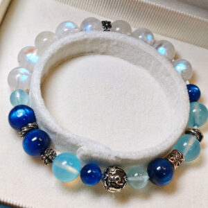 Aquamarine, Kyanite, and Moonstone bracelet with deep blue and ocean-inspired tones