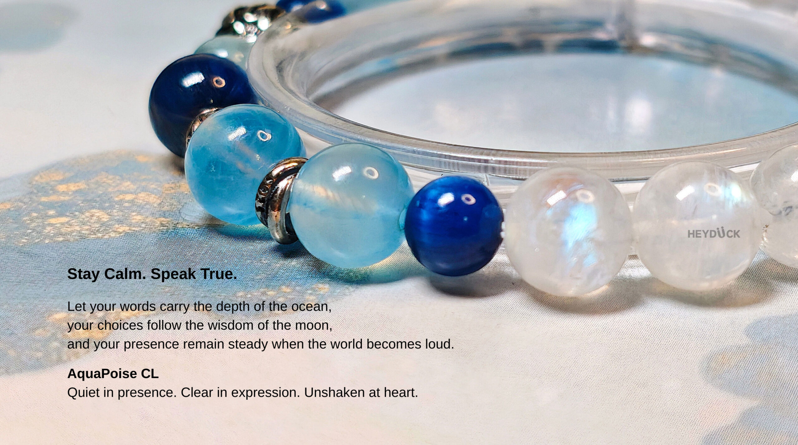 AquaPoise CL crystal bracelet with a blessing for calm expression, intuitive confidence, and an unshaken heart