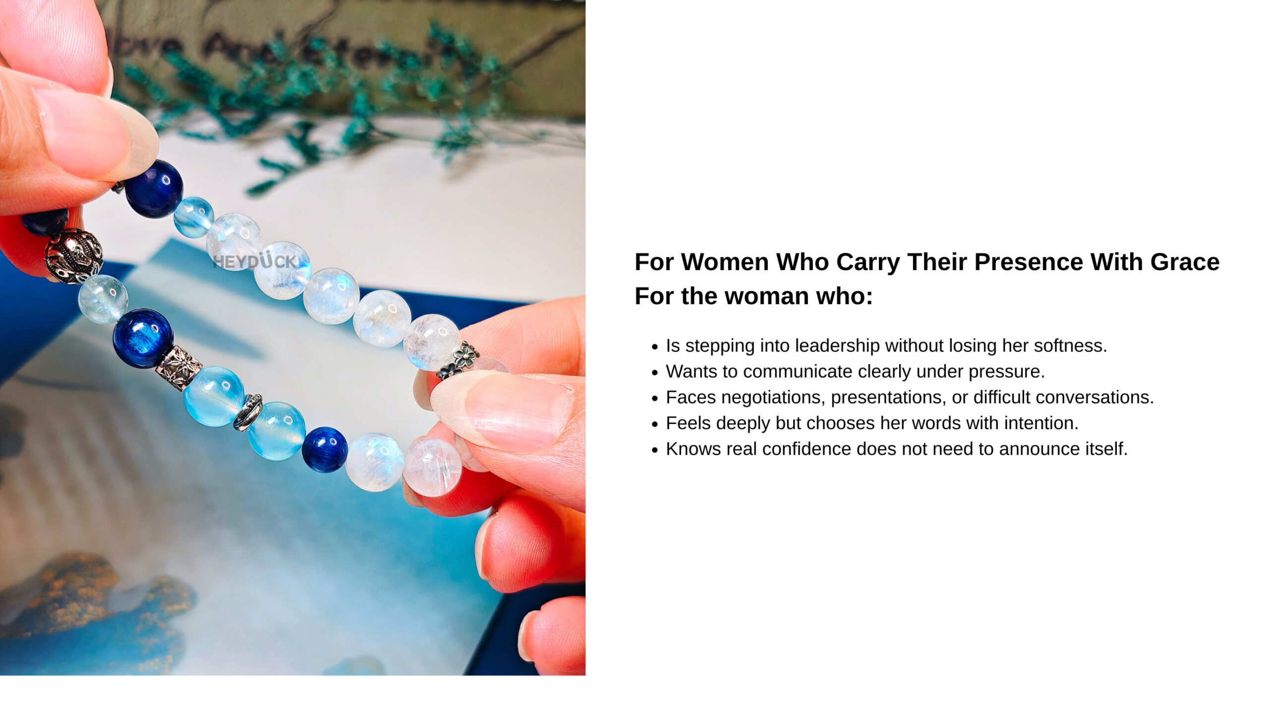 Crystal bracelet for women seeking calm confidence, graceful communication, leadership, and emotional composure
