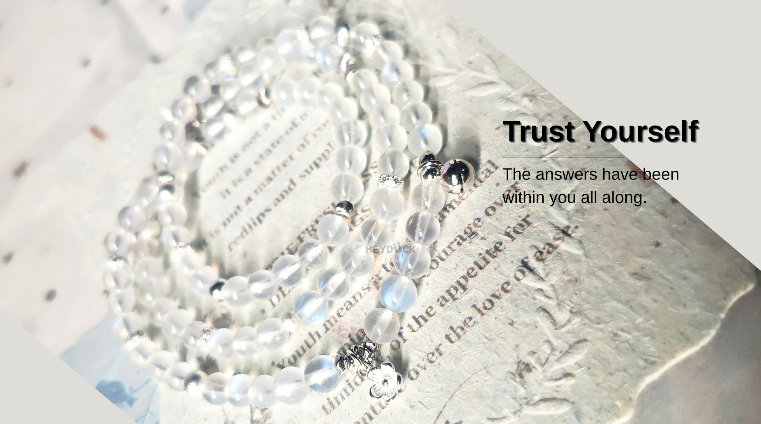 Inspirational image featuring MoonReign CL Blue Moonstone Wrap Bracelet with a reminder to trust yourself and follow your inner wisdom.