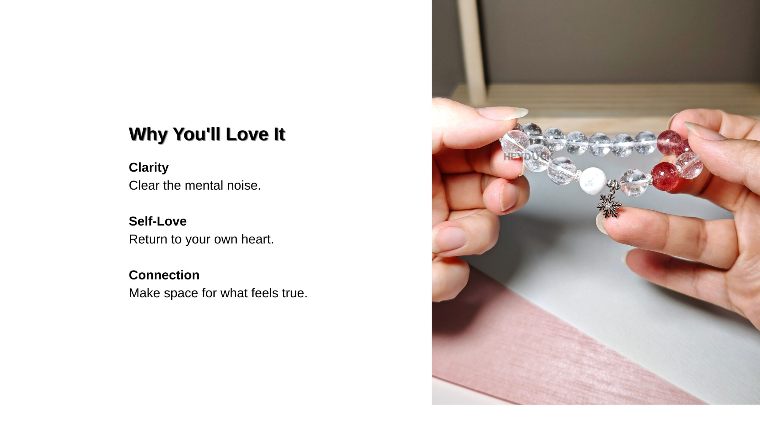 Clarity Crystal Bracelet representing mental clarity, self-love, emotional balance, and authentic connection