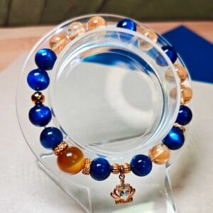 Crystal bracelet for wealth and leadership featuring Golden Tiger's Eye, Ice Citrine, and Kyanite