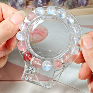 Eternal Metamorphosis Crystal Bracelet with Strawberry Quartz, Blue Moonstone, and butterfly charm
