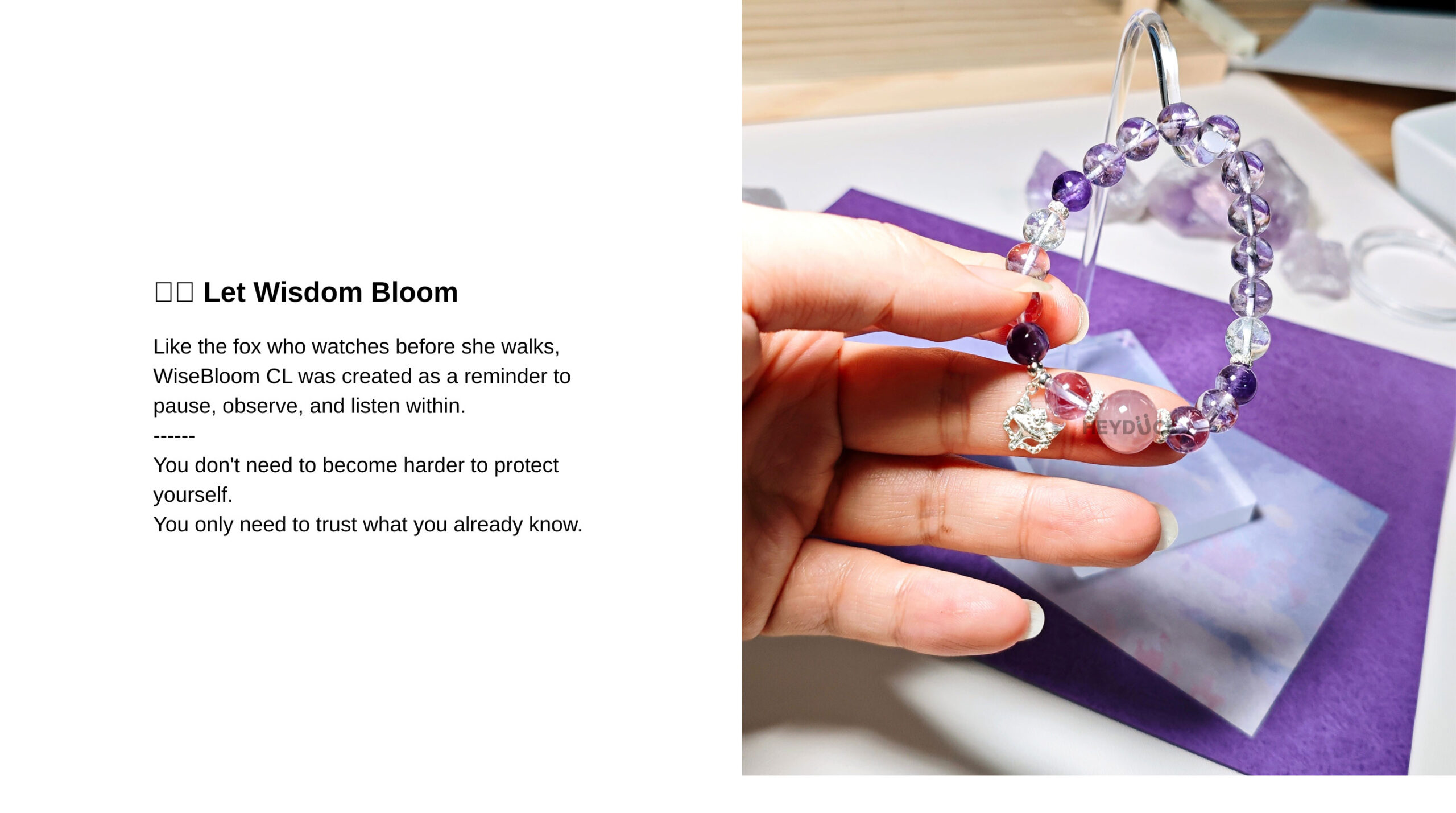 Fox inspired crystal bracelet representing quiet intelligence, intuition, and the ability to see clearly before making decisions