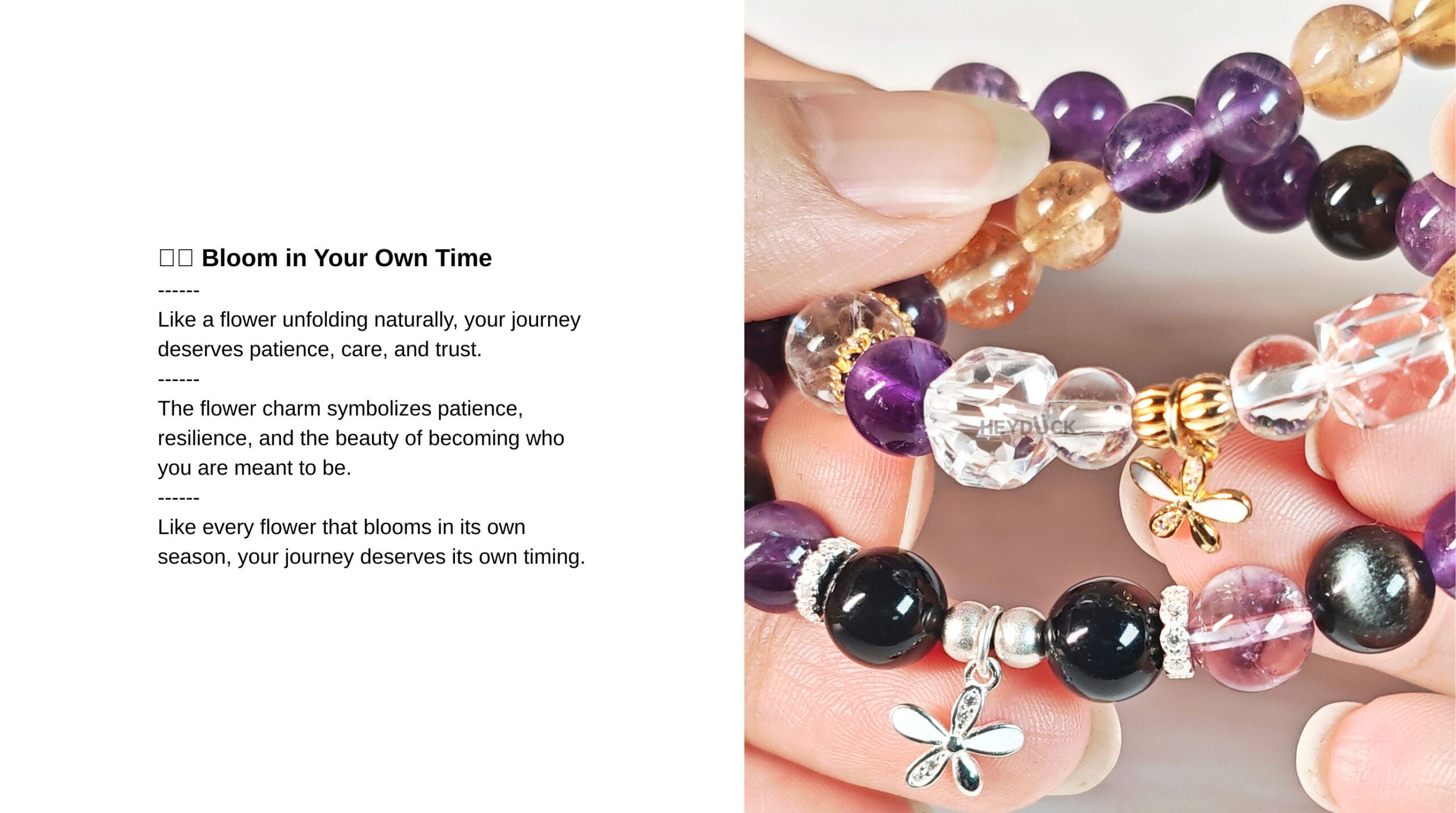 GoldBloom CL flower charm bracelet symbolizing growth, patience, transformation, and feminine strength