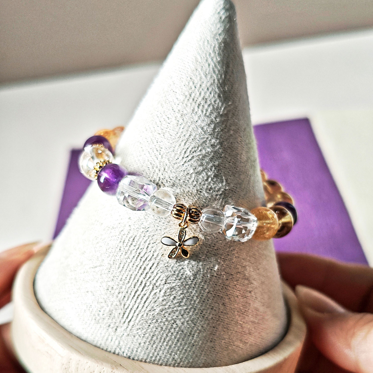 GoldBloom CL Ice Citrine and Amethyst bracelet representing abundance, wisdom, and emotional balance