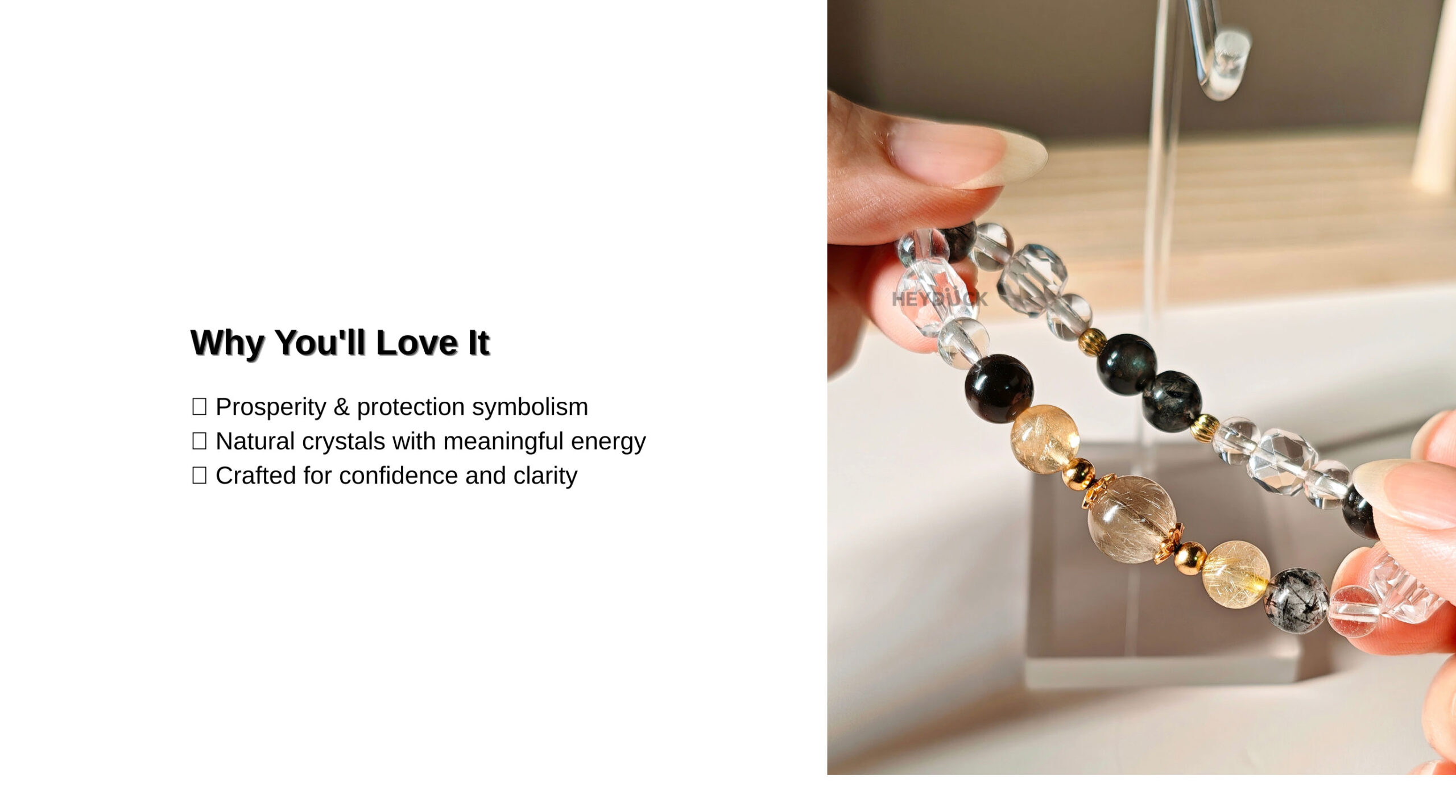 Golden Aegis Crystal Bracelet benefits featuring prosperity, protection, clarity, and meaningful crystal design