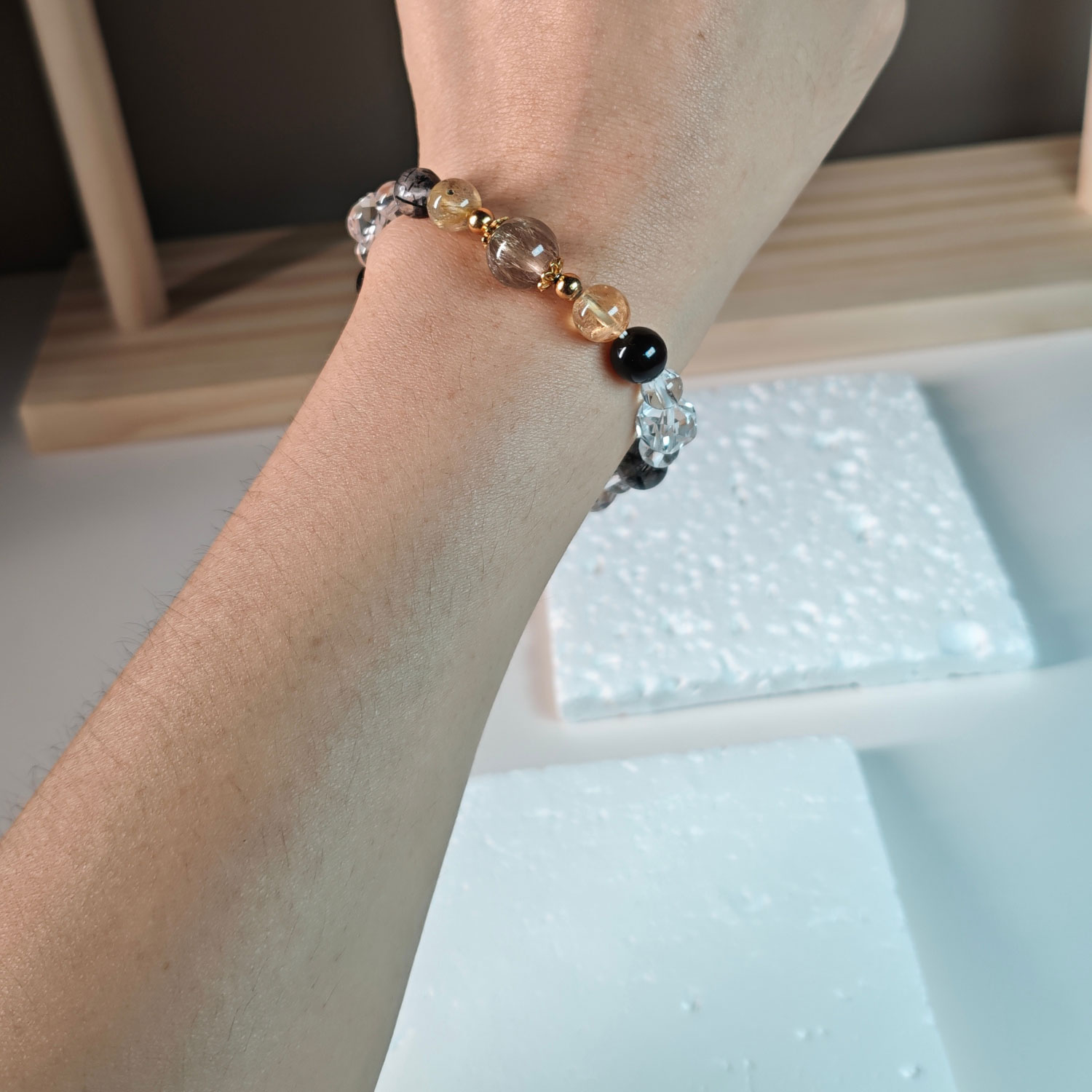 Golden Aegis Crystal Bracelet worn on the wrist for elegant everyday wear