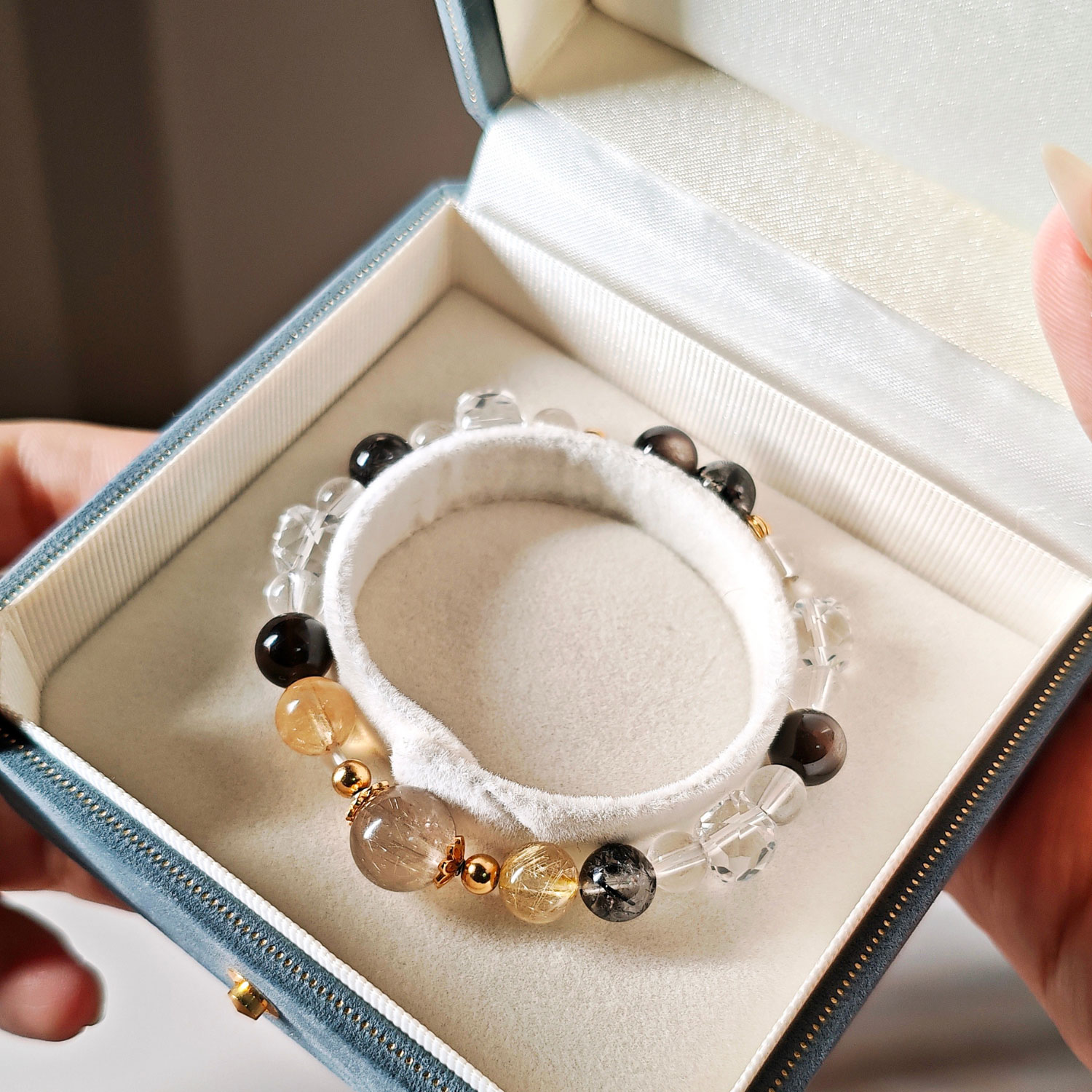 Golden Aegis Protection Crystal Bracelet with natural crystals for protection and clarity