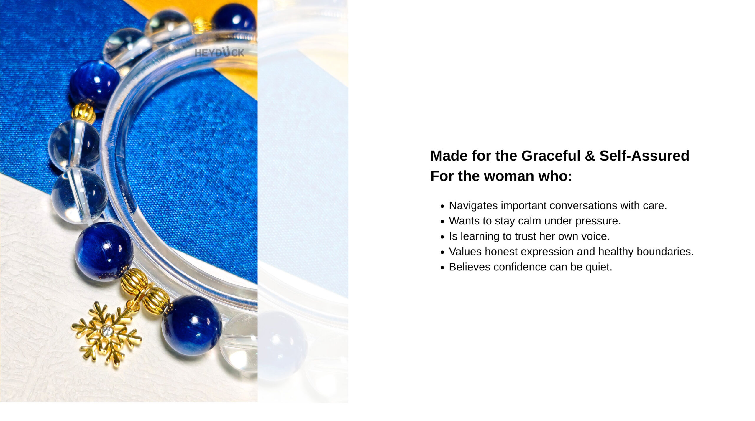 Graceful crystal bracelet for women seeking calm confidence, clear communication, and composed self-expression