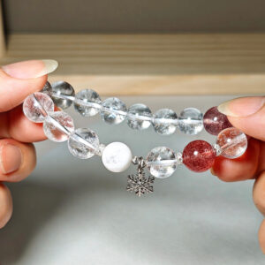 HeartReveal CL Snowflake Crystal Bracelet with luminous natural quartz beads and a delicate 925 sterling silver snowflake charm