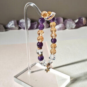 Ice Citrine & Amethyst Bracelet GoldBloom CL with natural crystals and flower charm for wealth and wisdom