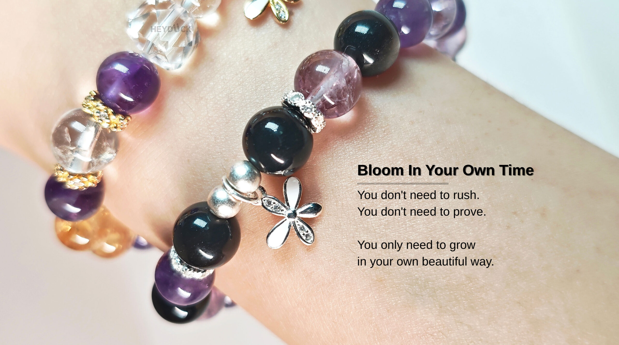 Midnight Bloom Amethyst & Silver Obsidian Bracelet as a reminder to protect your peace and embrace your own journey.