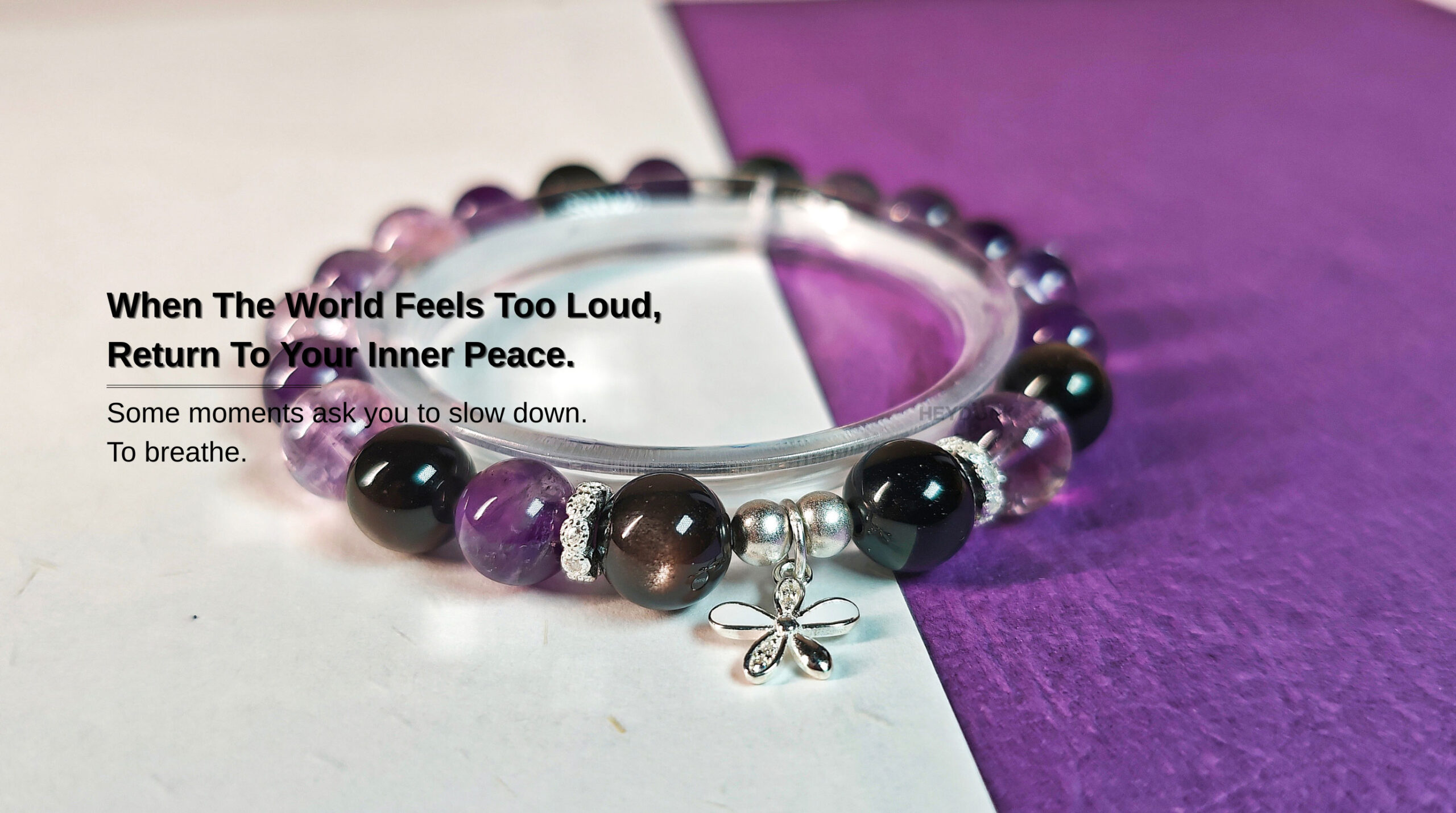 Midnight Bloom Amethyst & Silver Obsidian Bracelet inspired by quiet moments, inner calm, and gentle personal growth.