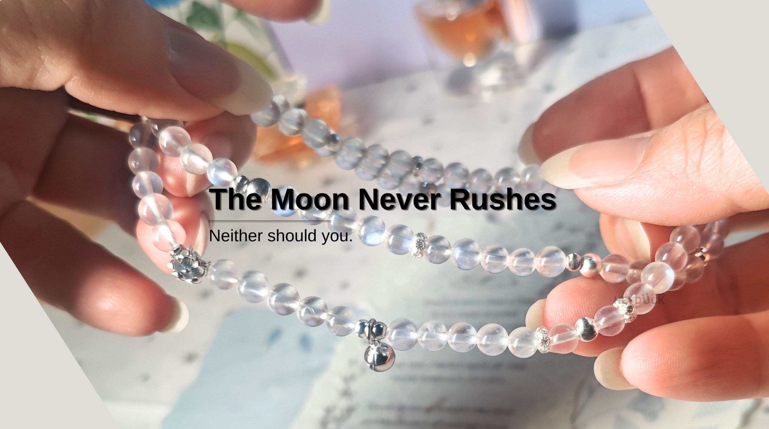 MoonReign CL Blue Moonstone Wrap Bracelet with a message about patience, self-trust, and embracing your own journey.