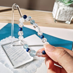 Ocean Serenity Crystal Bracelet featuring Aquamarine, Kyanite, Blue Moonstone, and Clear Quartz for calm balance and graceful energy.