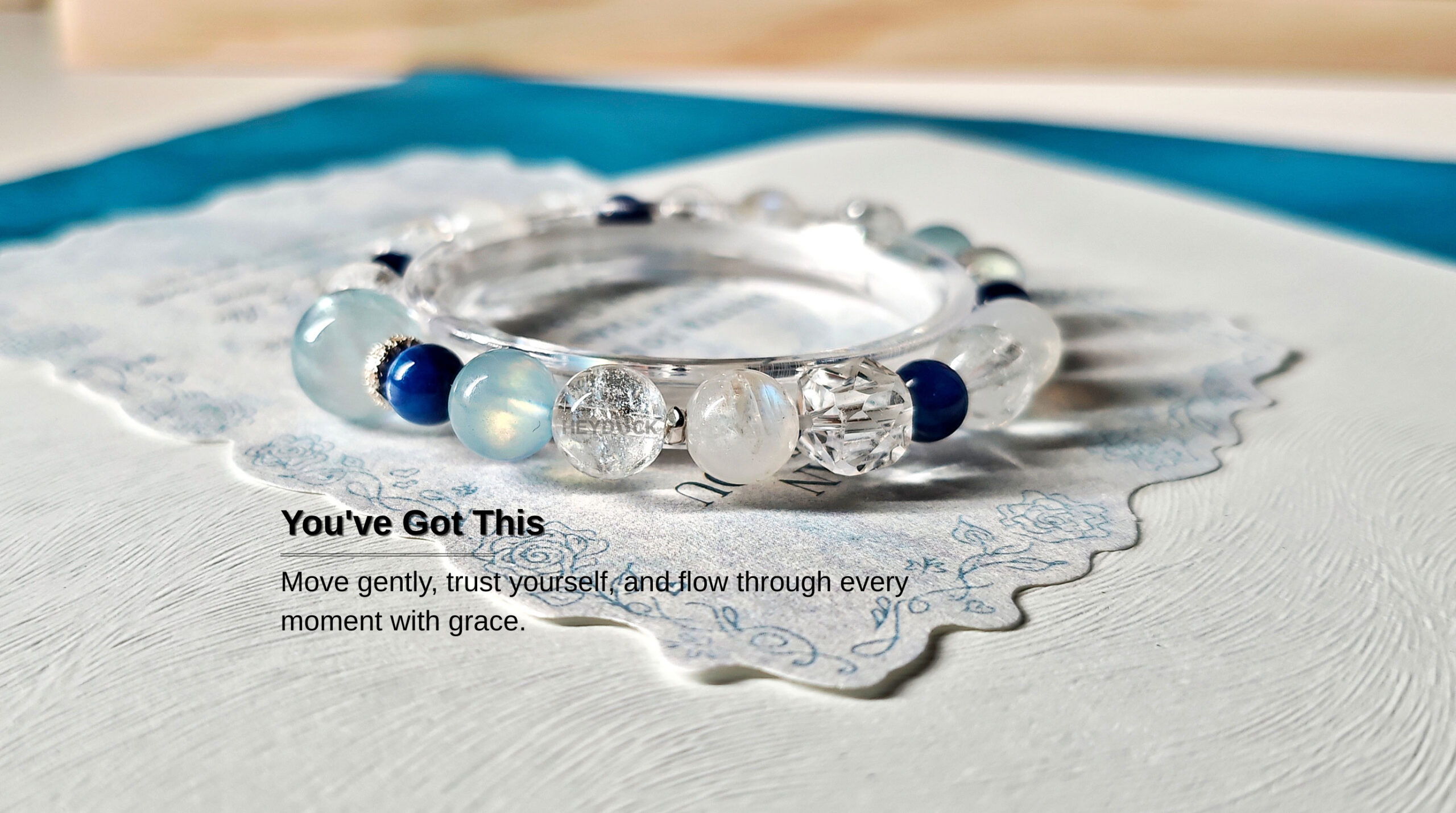 Ocean Serenity Crystal Bracelet symbolizing self-trust, graceful movement, and calm confidence through everyday moments.