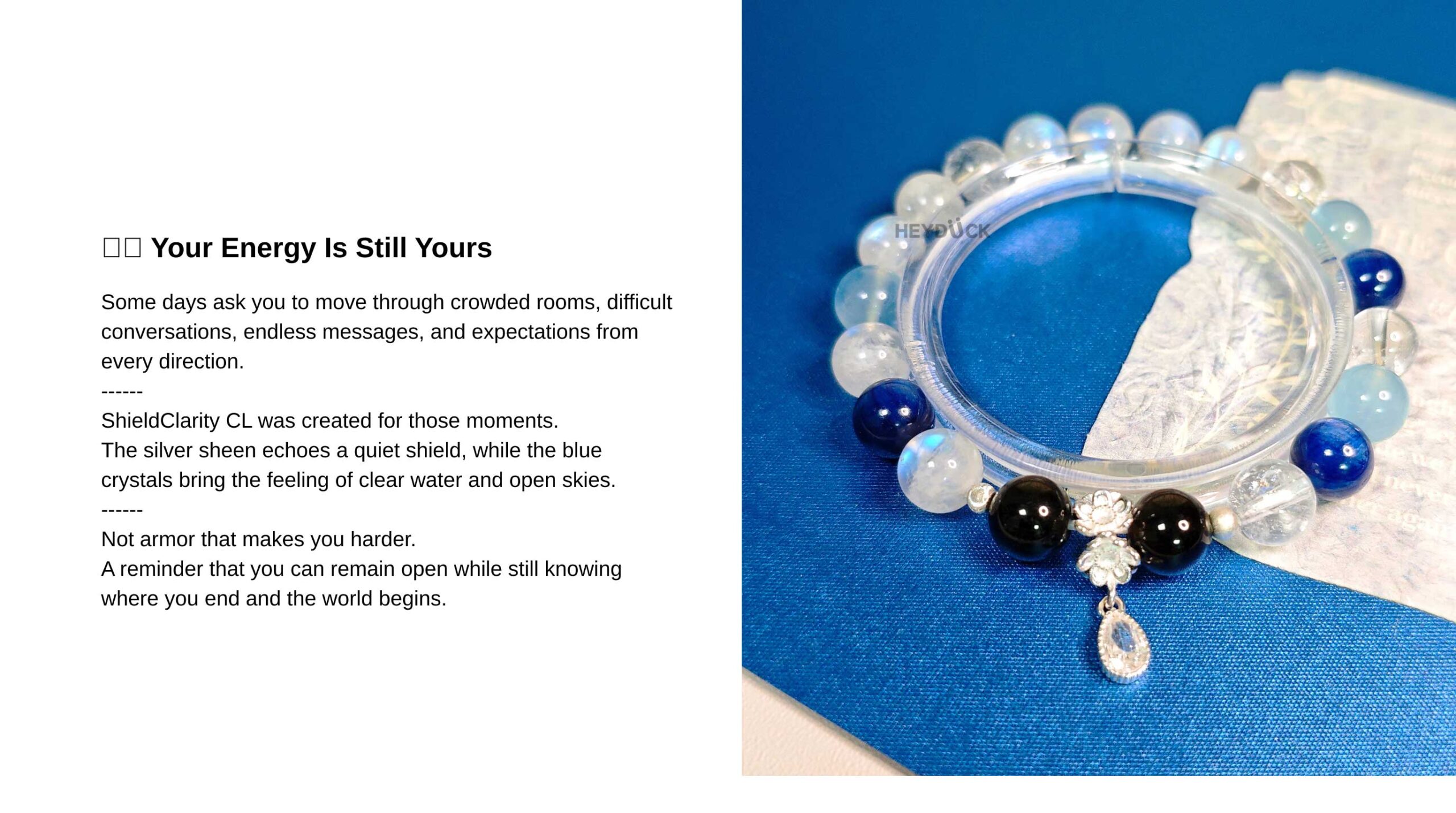 Quiet protection crystal bracelet inspired by energetic boundaries, clear thinking, and staying grounded in demanding environments