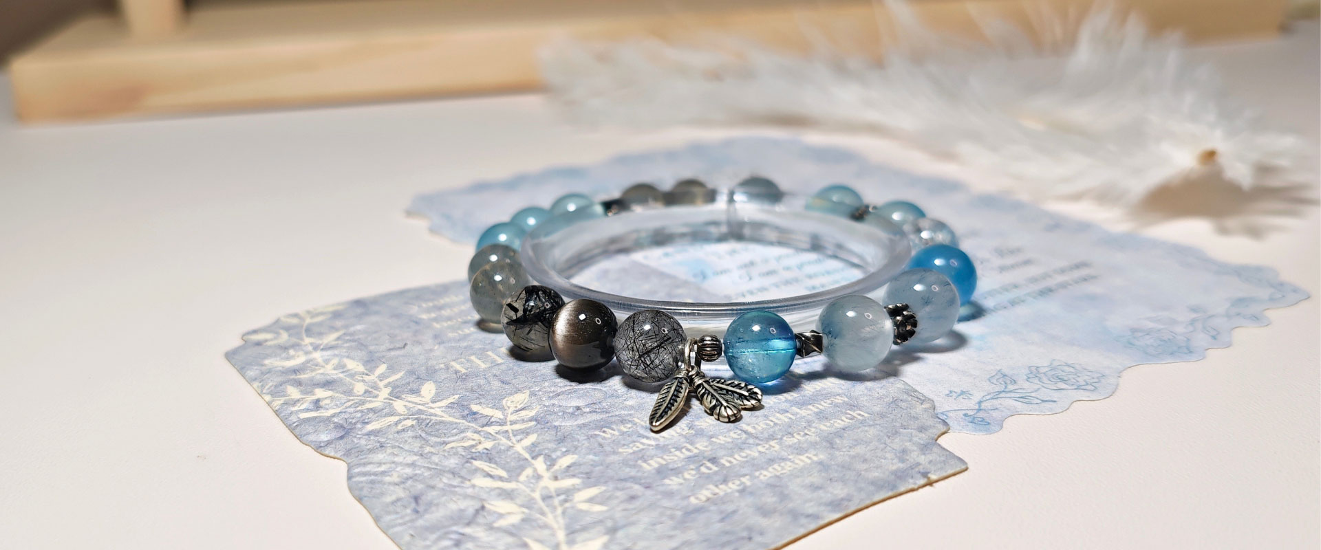 SkyFlow CL Aquamarine crystal bracelet featuring natural gemstones for calm, clarity, and mindful everyday wear