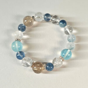 AuroraGain CL Veil Crystal Bracelet featuring golden and blue natural crystals for abundance and intuition
