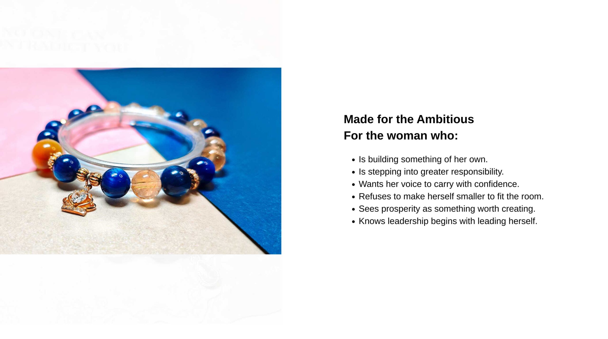 Wealth and leadership crystal bracelet for women pursuing career growth, confidence, ambition, and prosperity
