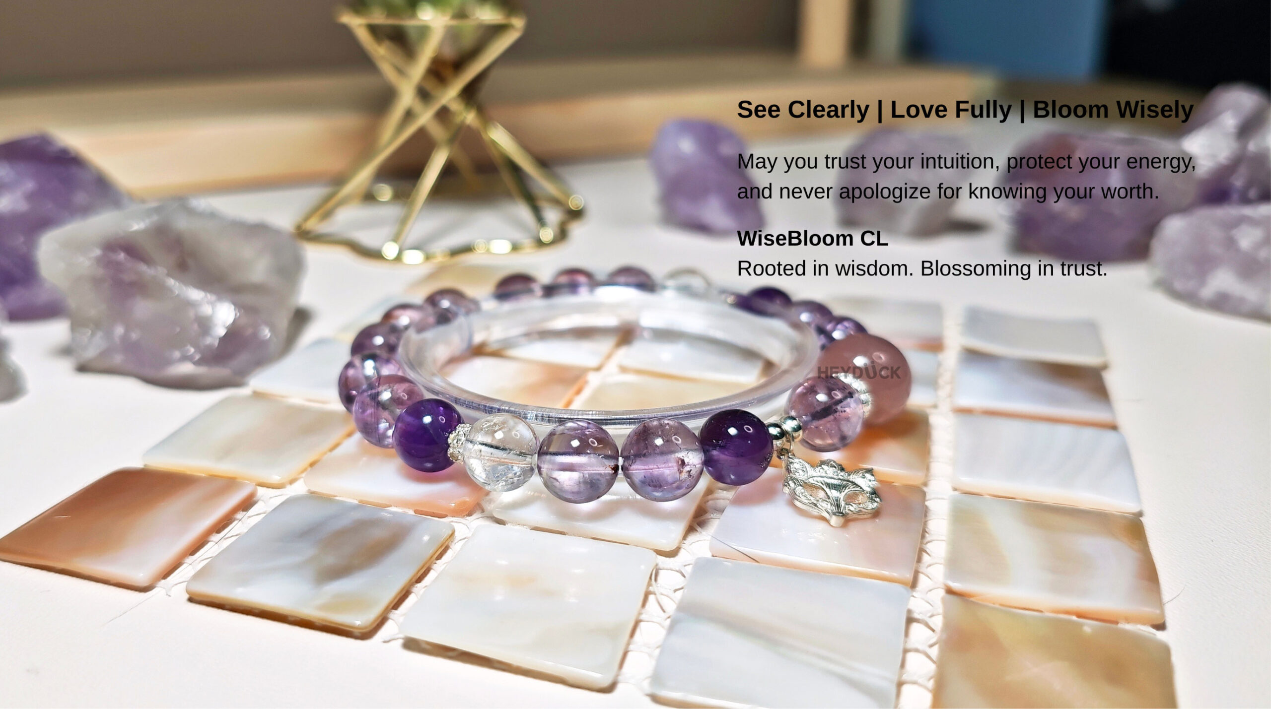 WiseBloom CL crystal bracelet with a meaningful blessing about intuition, self-trust, and embracing your inner wisdom