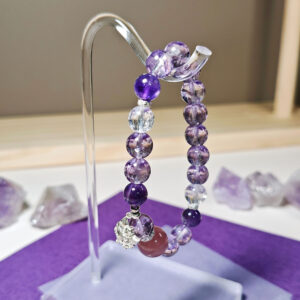 Rose quartz and amethyst fox bracelet with a graceful silver fox charm