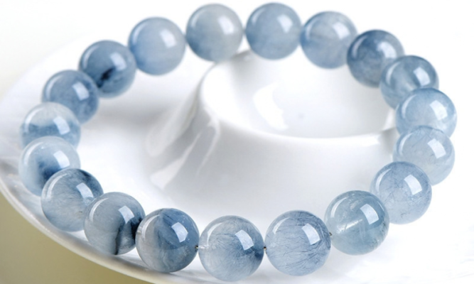 Blue rabbit hair crystal bracelet